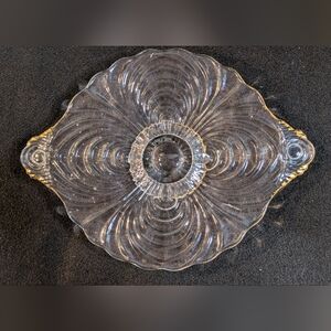 Vintage Cambridge Clear Glass Plate Caprice Gold Handles 10.5"  Pedestal Swirl